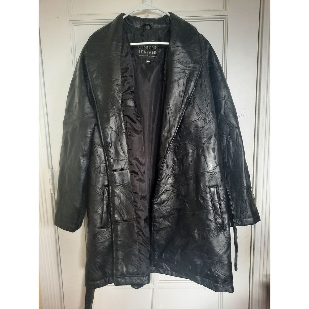 Italian Stone Design Men's Medium Blak‎ Genuine Leather Heavyweight Belted Coat